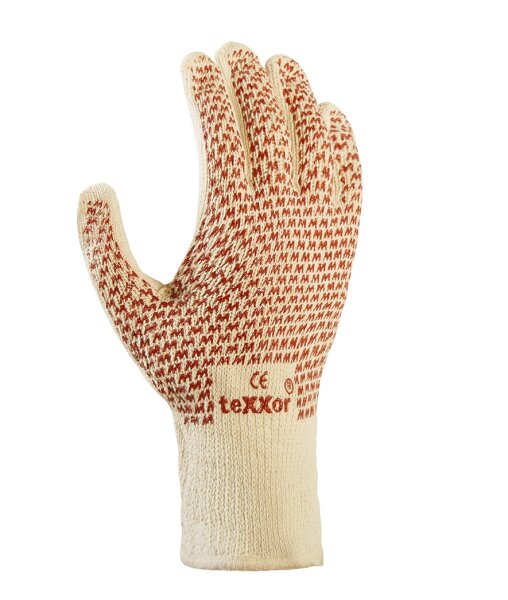 teXXor® Strickhandschuhe BAUMWOLLE Größe 10 beige/rote Noppen (1955-10)