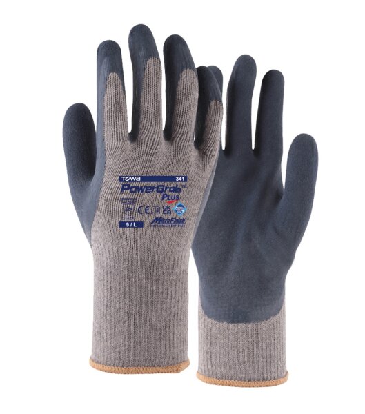 TOWA® Baumwoll-/Polyester-Strickhandschuhe PowerGrab® Plus Größe 11 grau/blau (2230-11)