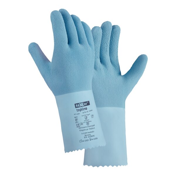 teXXor® topline Chemikalienschutz-Handschuhe NATURLATEX GERAUT Größe 10 hellblau (2250-10)