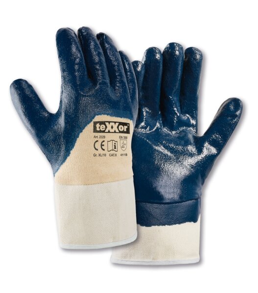 teXXor® Nitril-Handschuhe STULPE Größe 10 beige/blau (2329-10)