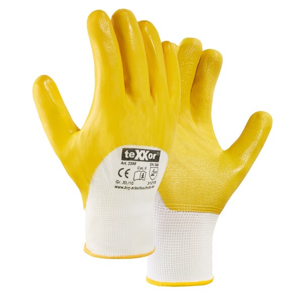 teXXor® Polyester-Strickhandschuhe NITRIL BESCHICHTET Größe 11 weiß/gelb (2358-11)
