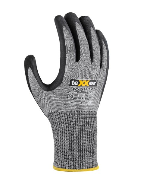 teXXor® Schnittschutz-Strickhandschuhe BESANDETE NITRILBESCHICHTUNG Größe 10 grau/schwarz (2424-10)