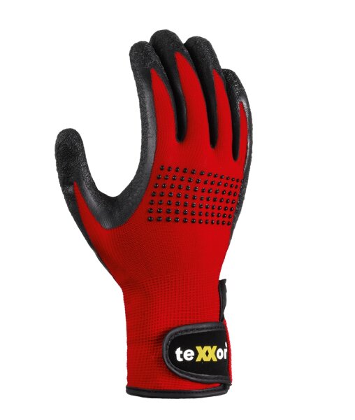 teXXor® Nylon-Montagehandschuhe LATEX BESCHICHTET Größe 10 rot/schwarz (2426-10)