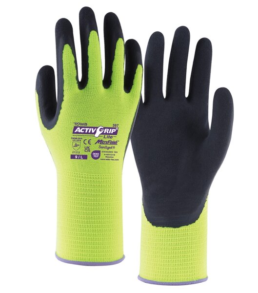 TOWA® Polyester-Feinstrickhandschuhe ActivGrip™ Lite Größe 8 gelb/dunkelgrau (2427-8)