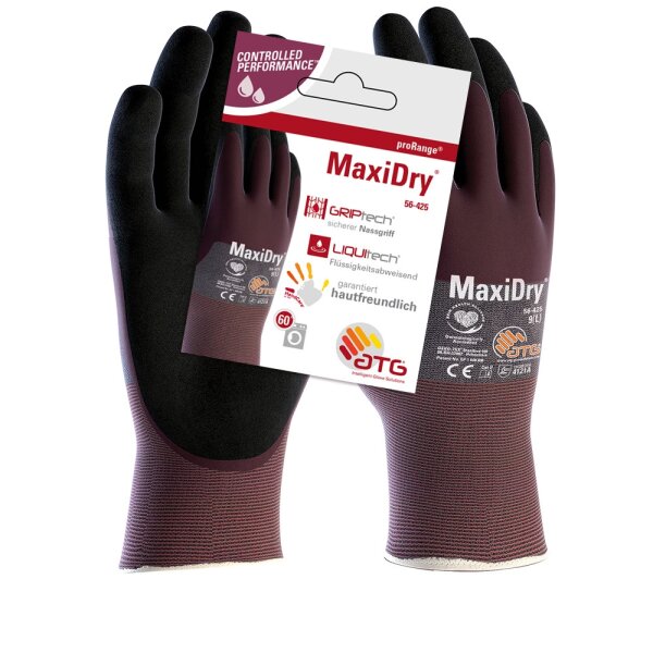 MaxiDry® Nylon-Strickhandschuhe (56-425 HCT), SB-Verpackung Größe 8 violett/schwarz (2579-8)