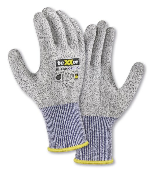 teXXor® Schnittschutz-Strickhs. BLACK CUT®C ohne Beschicht. Größe 10 grau-meliert/blau (2612-10)