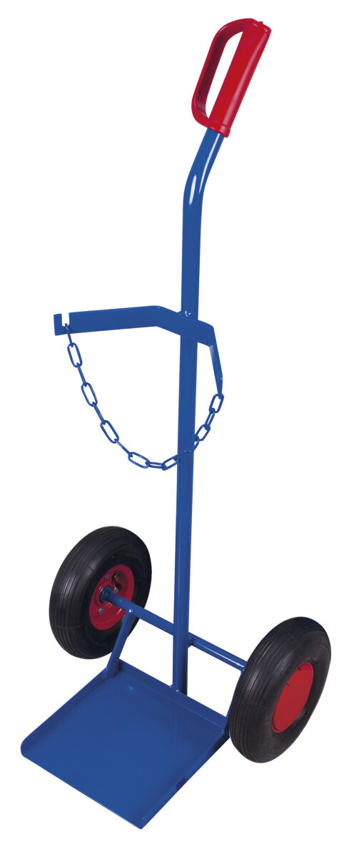 Stahlflaschenwagen In Enzianblau RAL5010 – 500 Kg Traglast, Für Pressluftflaschen, Mit Gummirollen & Bremse
