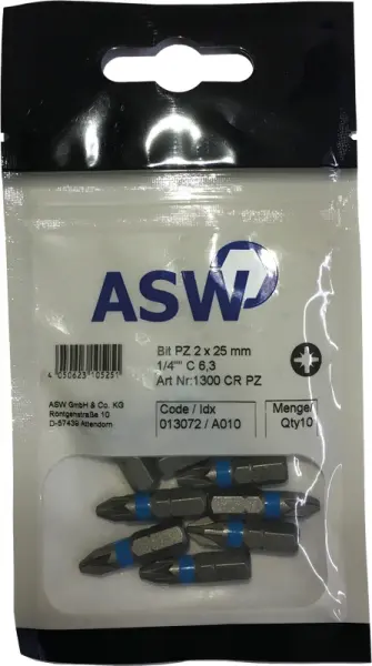 Bits PZ 1/4" C 6,3 verpackt im Polybeutel à 10 Stück, Länge: 25mm