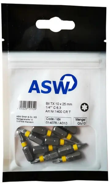 Bits TX 1/4" C 6,3 verpackt im Polybeutel à 10 Stück, Länge: 25mm