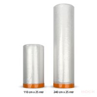 Flesta Masker Tape Abdeckfolie mit Klebeband 102-168 transparent, 110x25 & 240x25, 60 mµ, reißfest, temperaturbeständig bis 70 °C