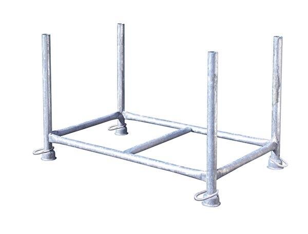 MÜBA Stapelpalette, Standrohr Ø57 mm, lichtes Maß zwischen den Holmen 1,30x0,70x0,70m, Tragfähigkeit 1500kg, verzinkt