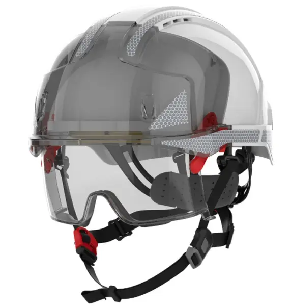 EVO Industriekletterhelm 63009 VISTAlens Dualswitch Weiß, mit integrierter Schutzbrille, nach EN 397