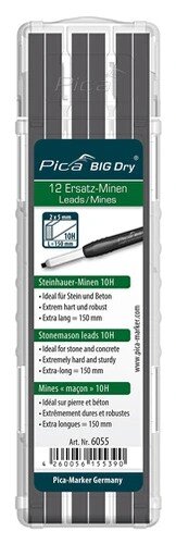 Pica BIG Dry Ersatzminen 63107 Steinhauer-Minen Graphit 10H, 12 Minen, Rechteckig 2x5 mm, 150 mm Länge