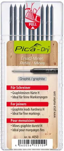 Pica-Dry Tieflochmarker Ersatzminen 63111 Graphit Härte H 4050, 10 Stück, Nicht Abwischbar