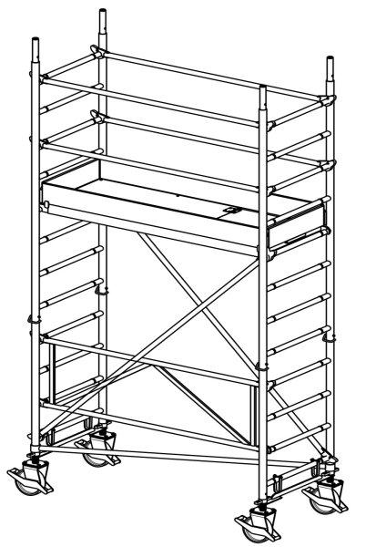 MÜBA Fahrbares Alu-Treppengerüst Typ 150 BS105-132, Arbeitshöhe 4,65-12,65 m, Standfläche 1,30x1,80 m