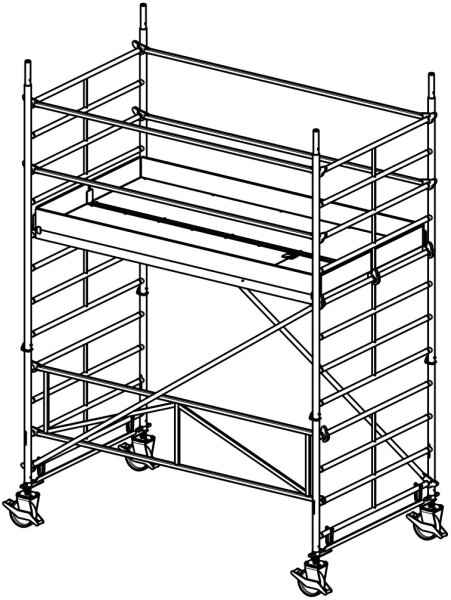 MÜBA Alu-Fahrgerüst BS105-135 Typ 150, Arbeitshöhe 3,3 - 13,65 m, Plattform 1,30 x 2,50 m