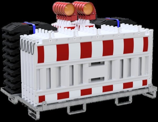 Schake Absperrschrankengitter Set V33520KA-SET6 mit Baken, Fußplatten und Lampen, 10 Stück, inklusive Transporttraverse