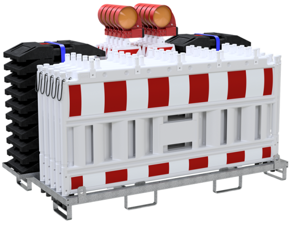 Schake Absperrschrankengitter Set V33520KA-SET6 mit Baken, Fußplatten und Lampen, 10 Stück, inklusive Transporttraverse
