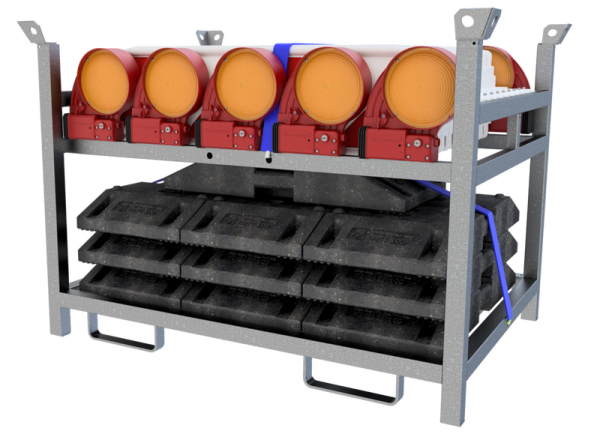 Schake Baken Set 3 V36NOX-G2-SET mit 10 Baken, Fußplatten und Lampen auf Lager- und Transportpalette, BASt geprüft