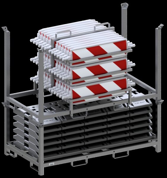 Schake Baken Set V36NOX-SET2 mit 30 Baken, Fußplatten Typ NOX und Transportpalette