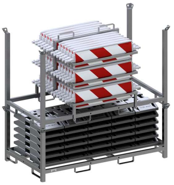 Schake Baken Set V36NOX-SET2 mit 30 Baken, Fußplatten Typ NOX und Transportpalette