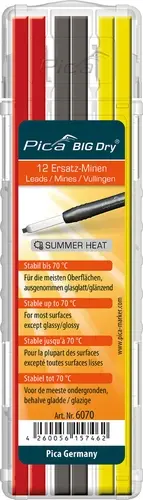 Pica-Marker BIG Dry Ersatzminen 6070 Set 63178 Sommer-Minen Graphit FOR ALL, Rot, Gelb, hitzebeständig bis 70 °C