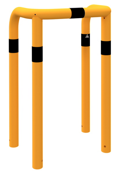 Schake Rammschutzbügel U-Form V477_68BG gelb/schwarz, Stahlrohr Ø 76 mm, mit 4 Standrohren, feuerverzinkt