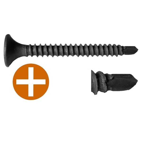 Gipsplattenschraube BS100-634 Phosphatiert mit Bohrspitze Ø 3,5 mm, Feingewinde, Trompetenkopf