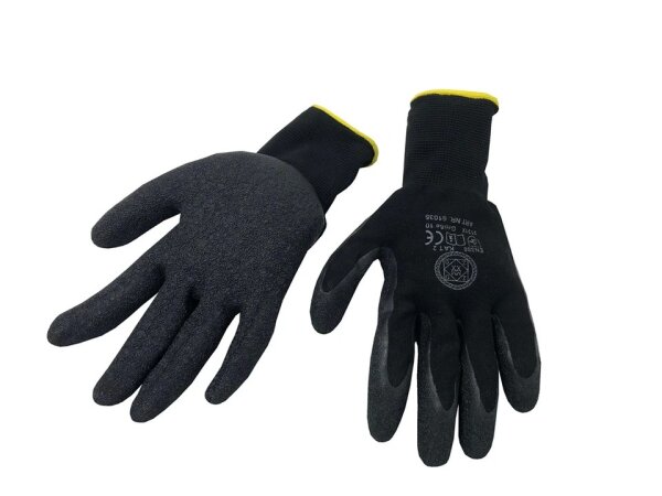 Profibau Arbeitshandschuh BS100-701 Nylon mit Schrumpf-Latex-Beschichtung Schwarz, Größe 8-11, EN 388 Kat. 2, Griffsicher