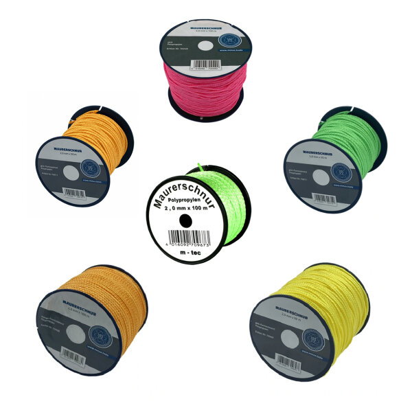 Profibau Lot-Maurerschnur BS100-725 2,0 mm Rolle 50 m & 100 m, Polyester-Flechtkordel, Fluoreszierend