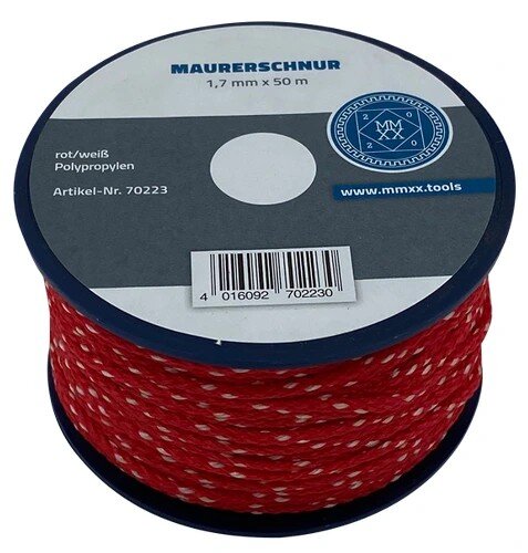 Profibau Lot-Maurerschnur BS100-727 Rot-Weiß, ⌀ 1,0/2,0/3,0 mm, Rolle 50 m & 100 m, Polypropylen, Geflochten