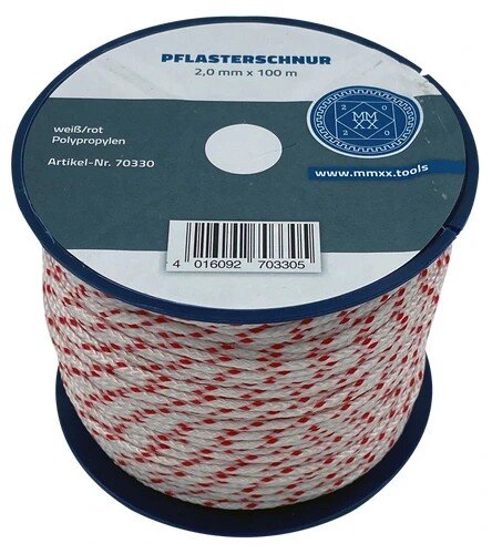 Profibau Lot-Maurerschnur BS100-728 Weiß/Rot, Ø 2,0/3,0/4,0/5,0 mm, 100 m Rolle, Polyester, Reißfest