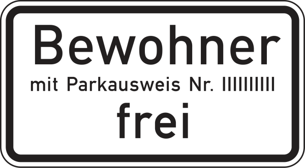 Bewohner mit Parkausweis Nr. … frei