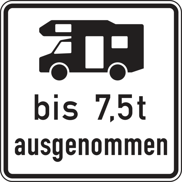 Wohnmobile mit einer zulässigen Gesamtmasse bis 7,5 t ausgenommen