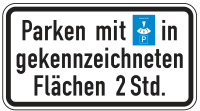 Zusatzzeichen 1040-33 „Parken mit Parkscheibe in...