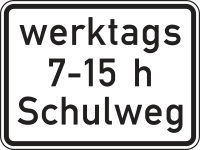 Zusatzzeichen 1042-53 „Schulweg mit zeitlicher...