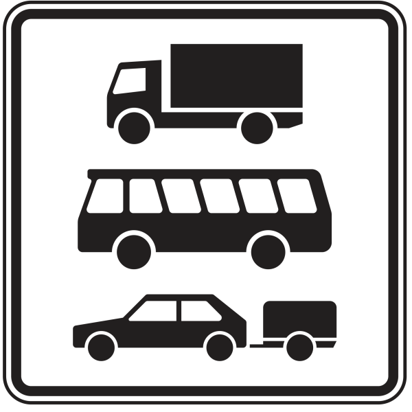Nur Lkw (Zeichen 1010-51) Kraftomnibus (Zeichen 1010-57) und Pkw (Zeichen 1010-59)