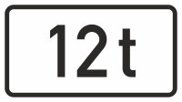 Zusatzzeichen 1053-37 „Massenangabe - 12 t, in...