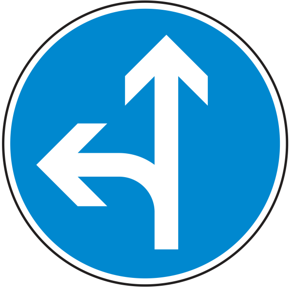 Vorgeschriebene Fahrtrichtung geradeaus oder links