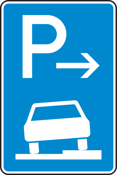 Parken auf Gehwegen halb in Fahrtrichtung rechts Ende