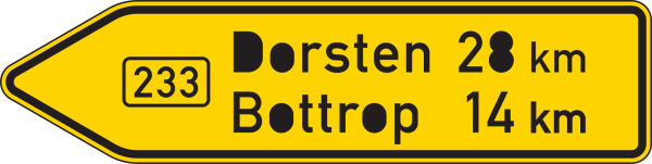 Pfeilwegweiser auf Bundesstraßen, linksweisend