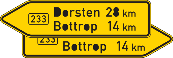 Pfeilwegweiser auf Bundesstraßen, doppelseitig
