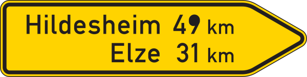 Pfeilwegweiser auf sonstigen Straßen, rechtsweisend
