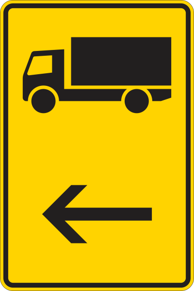 Wegweiser für Kfz mit einer zulässigen Gesamtmasse über 3,5t, hier links