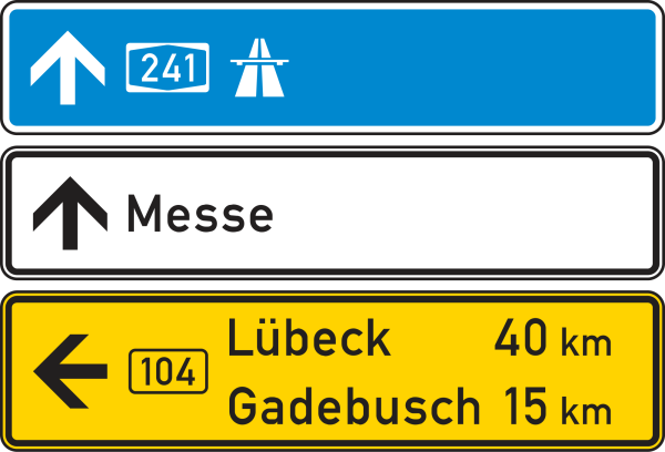 Tabellenwegweiser in aufgelöster Form (nur innerorts) mit Bundesstraßennummer