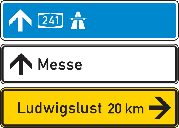 Tabellenwegweiser aufgelöste Form (nur innerorts) ohne Bundesstraßennummer
