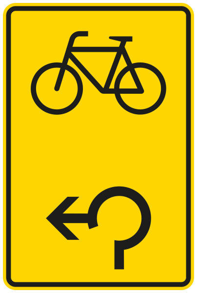 Vorwegweiser für Radfahrer im Kreisverkehr, linksweisend
