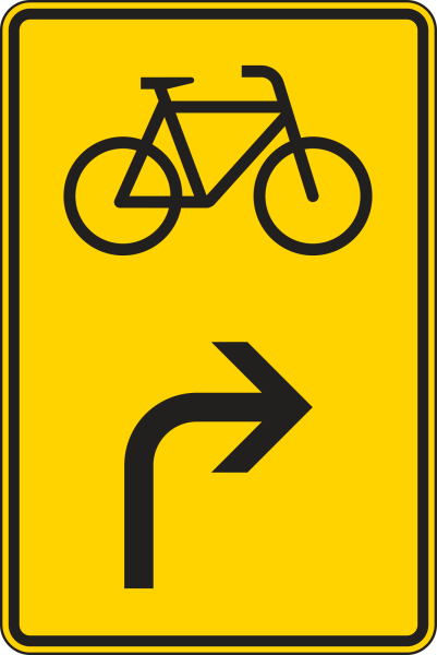 Vorwegweiser für Radverkehr, rechtsweisend