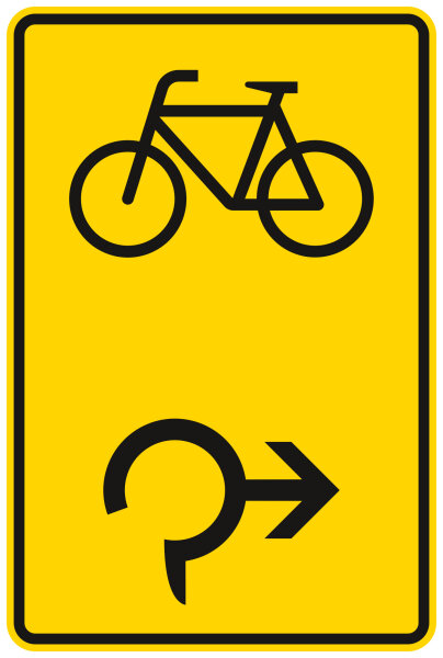 Vorwegweiser für Radfahrer im Kreisverkehr, rechtsweisend