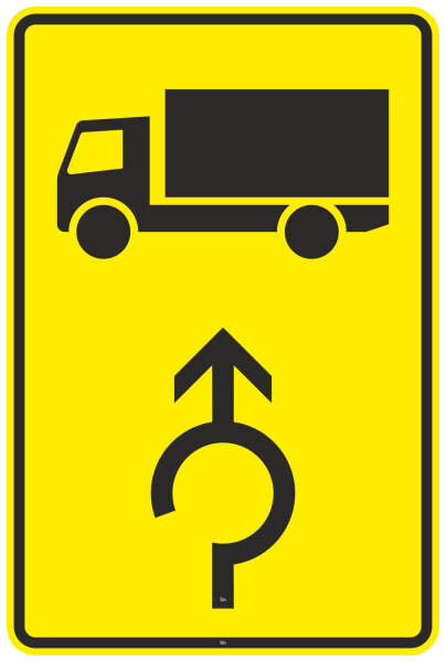 Vorwegweiser für Kfz mit einer zulässigen Gesamtmasse über 3,5 t im Kreisverkehr, geradeaus